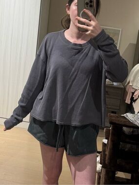 Relaxed Charcoal Waffle-Knit Crewneck Sweatshirt